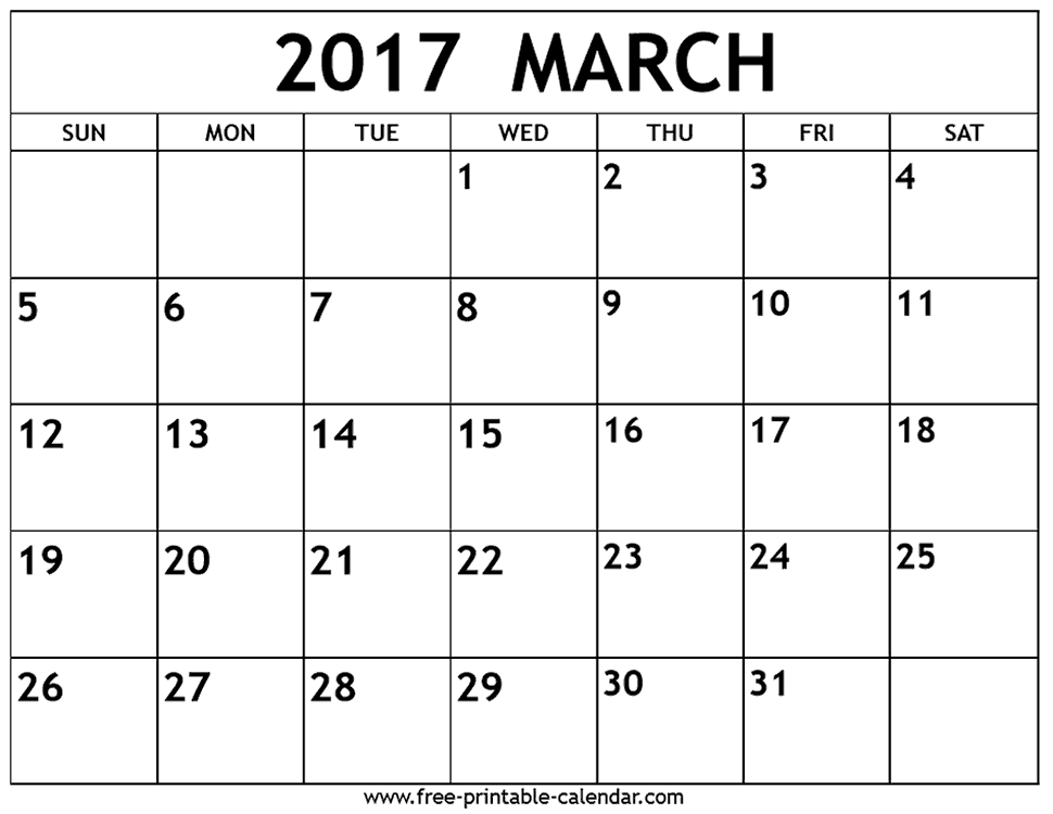 March 2017 Calendar Printable Template