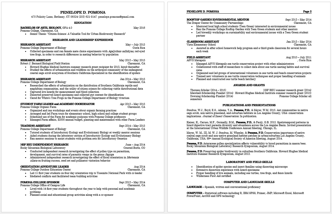curriculum vitae of a college student curriculum vitae of a college student