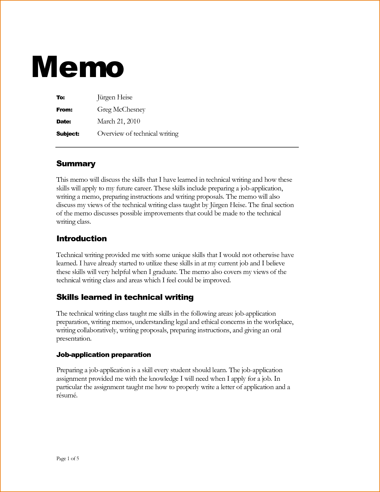 business memo format