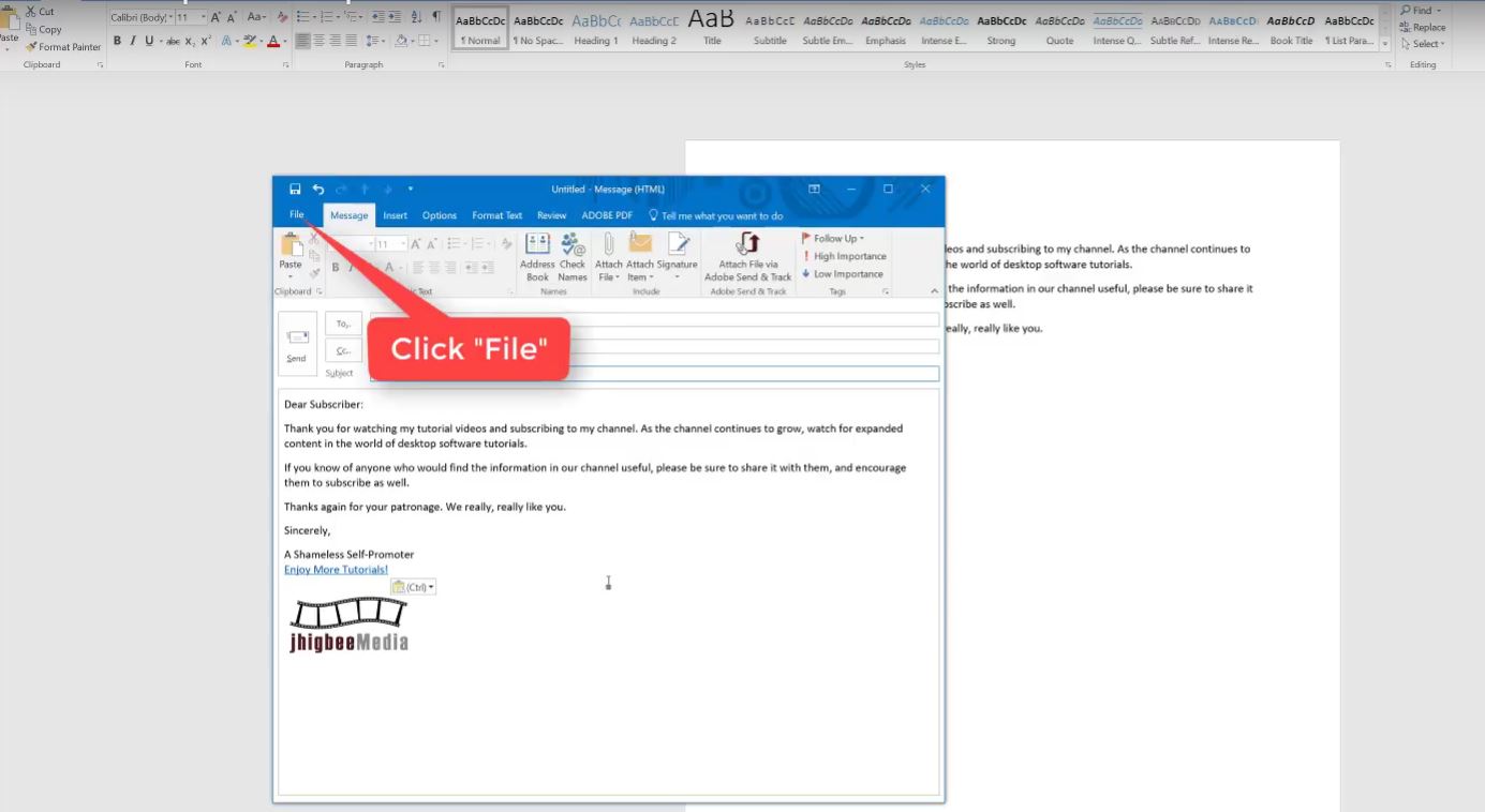 how to create outlook email from template email