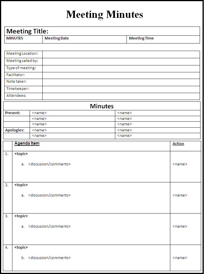 Meeting Notes Format Template