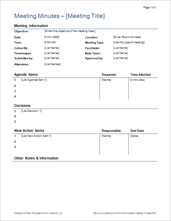 Template For Meeting Notes
