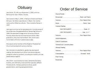 obituary funeral template program service memorial templates sample order services printable programs cards obituaries write blank word planning where pamphlets