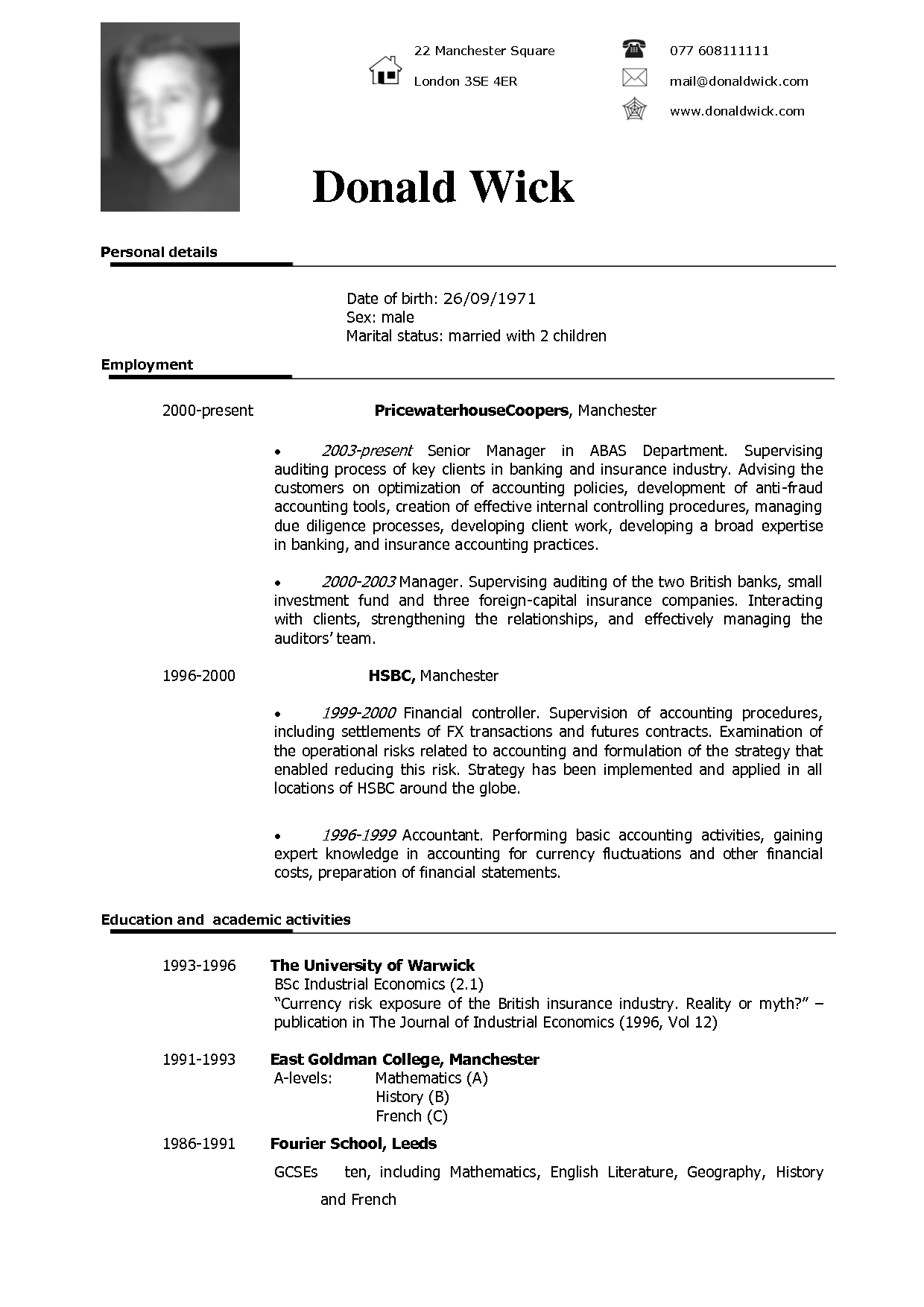 The following is a list of cv samples for you get a. Sample Of A Cv - Resume English examples