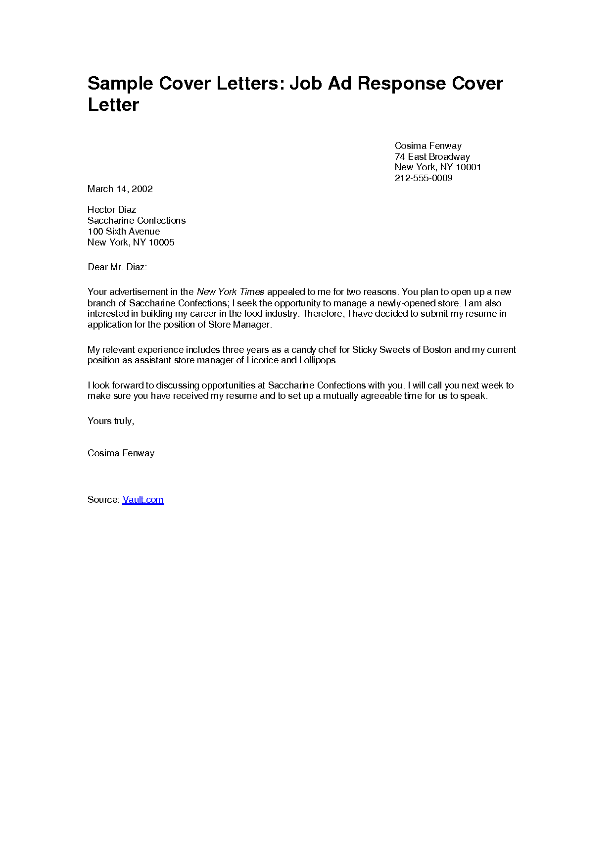 Sample Cover Letter Format for Job Application