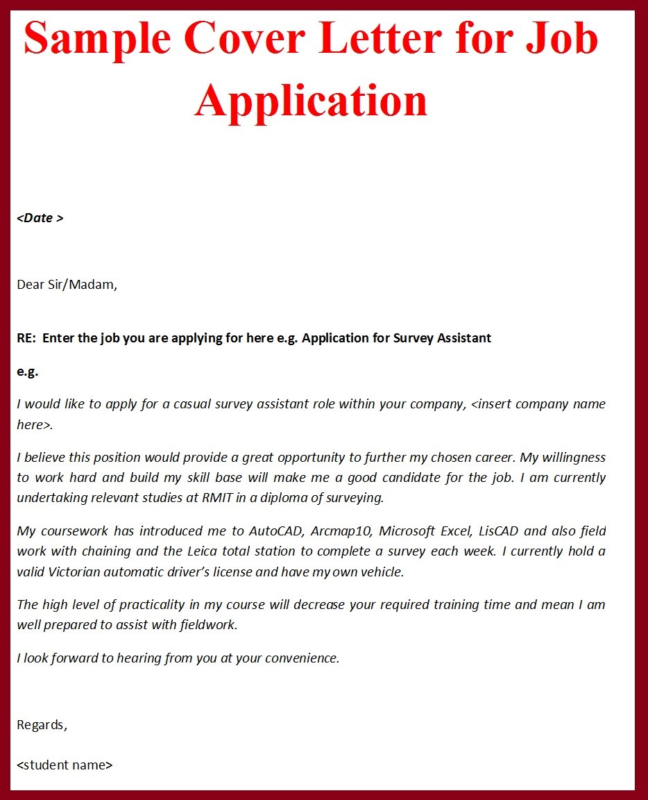 Sample Cover Letter Format for Job Application