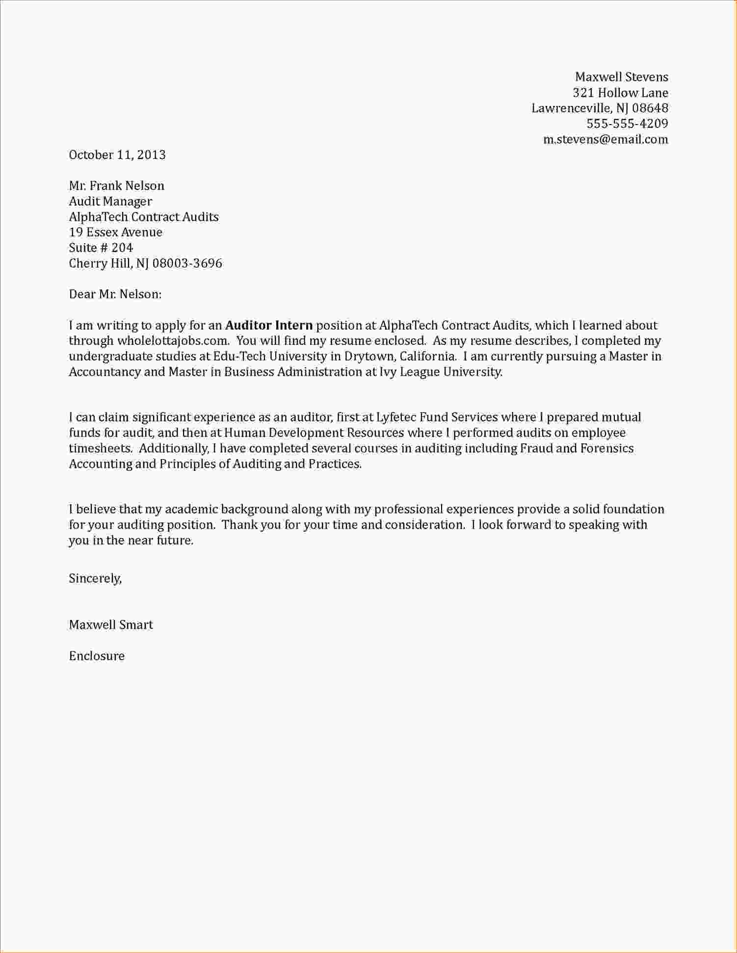 Internship Cover Letter