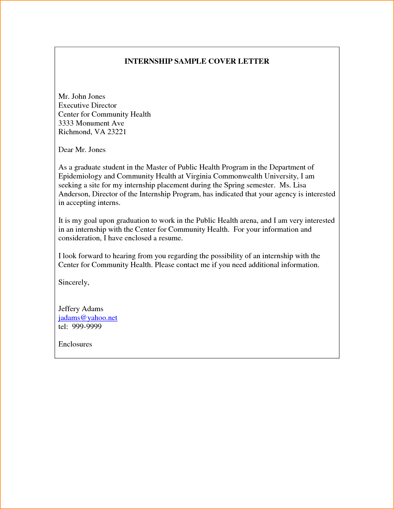 internship cover letter