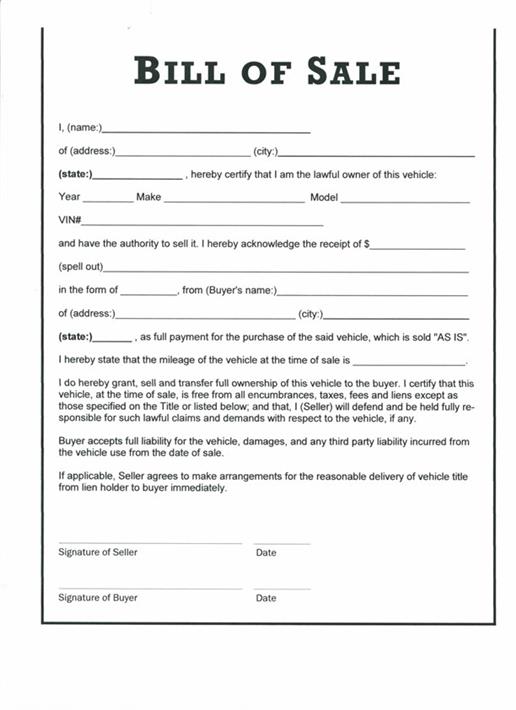 Bill Of Sale Template For Golf Cart