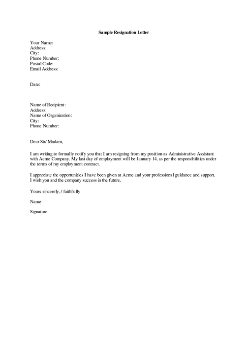 Resignation Letter Examples