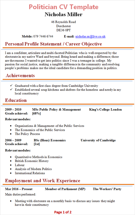 what is a cv template