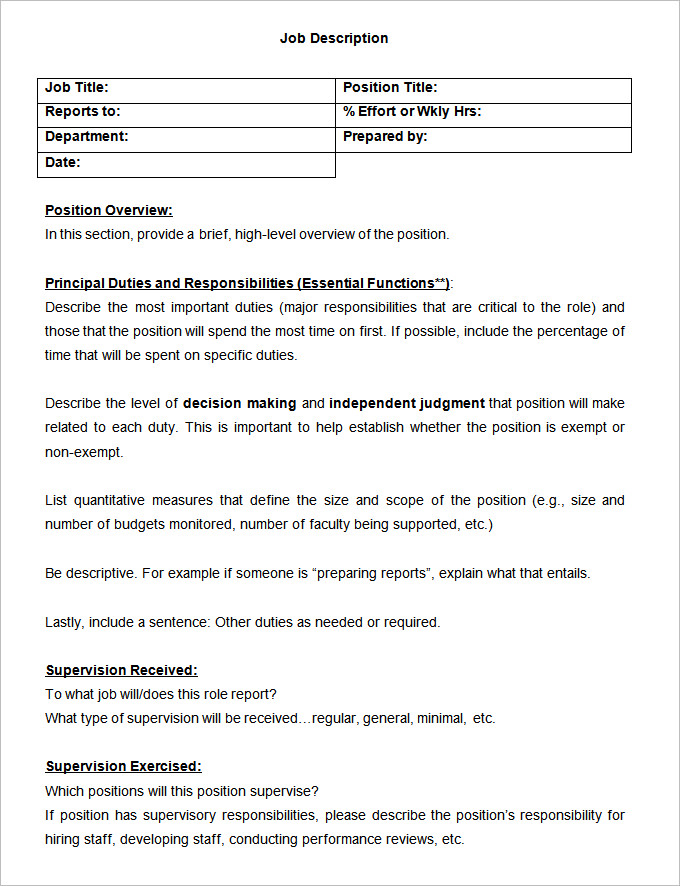 Modern job description template word Modern job description template word image