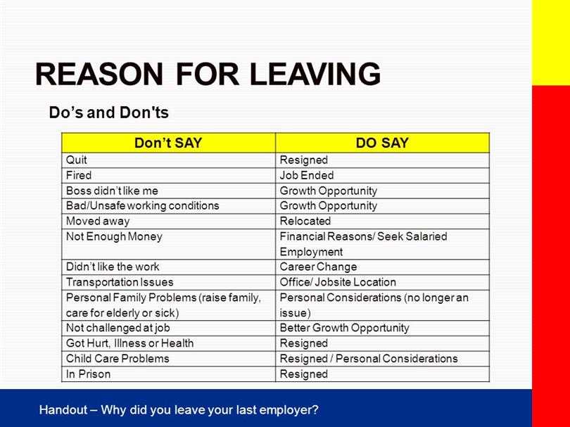 Good reasons to leave job on application