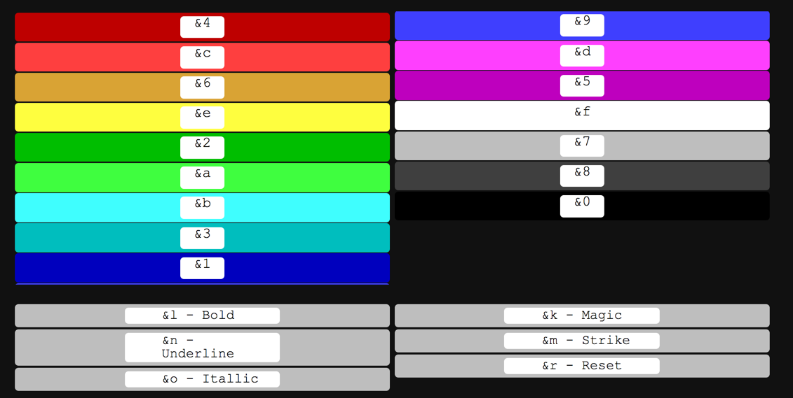 Minecraft Color Codes