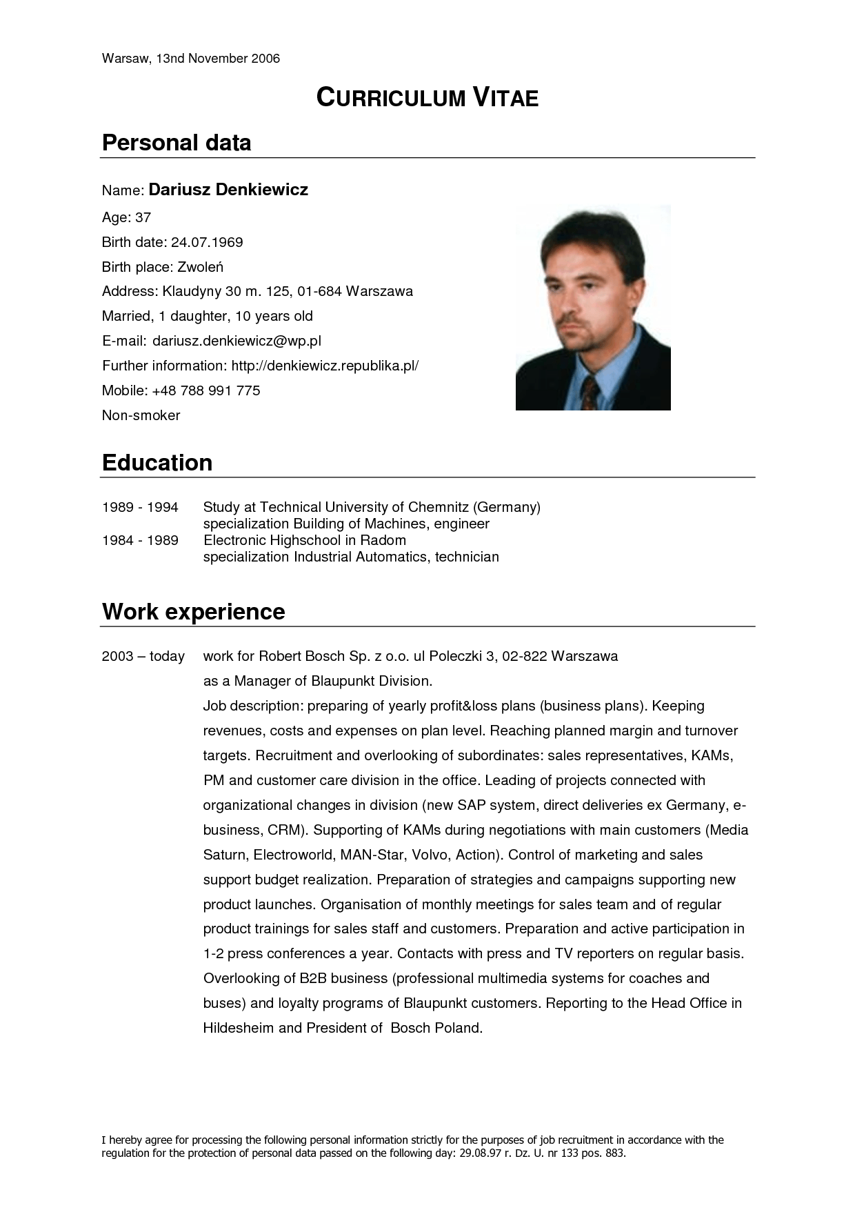 Curriculum Vitae Photos