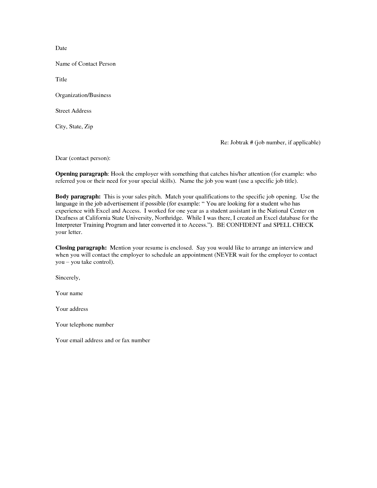 Basic Cover Letter for a Resume