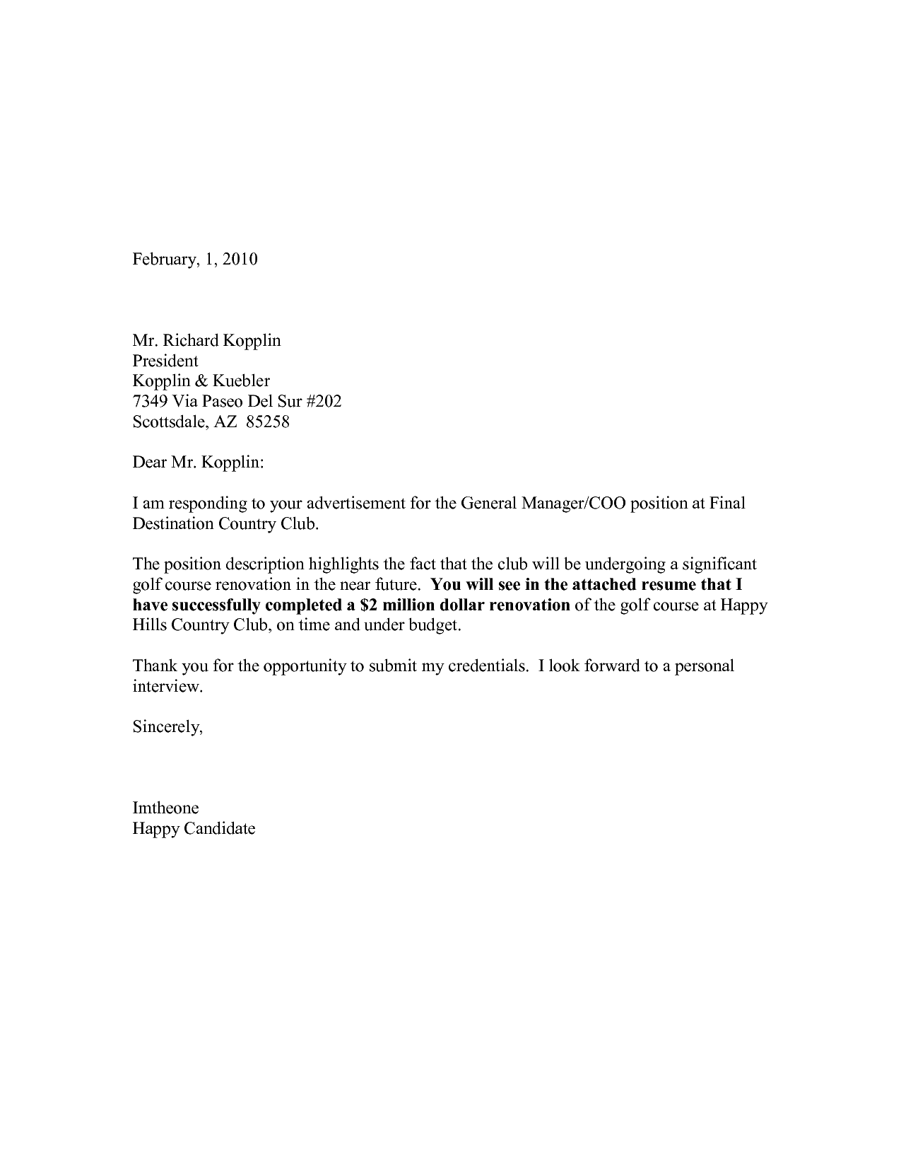 Basic Cover Letter for a Resume