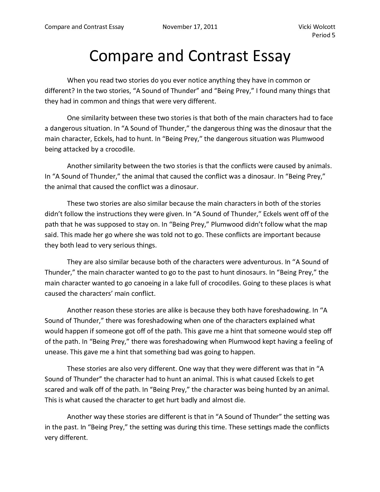Examples of compare and contrast essays for college