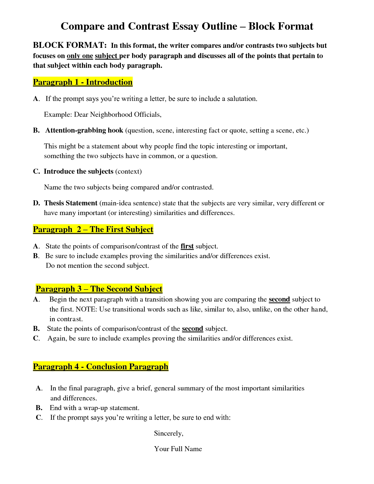 four paragraph compare and contrast essay