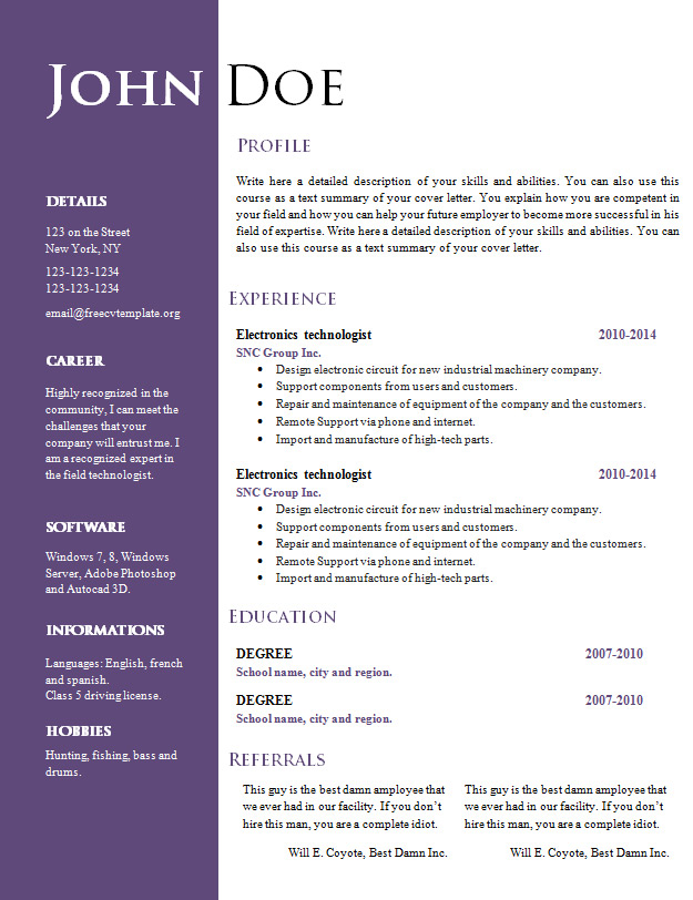 Free Cv Word Template Uk