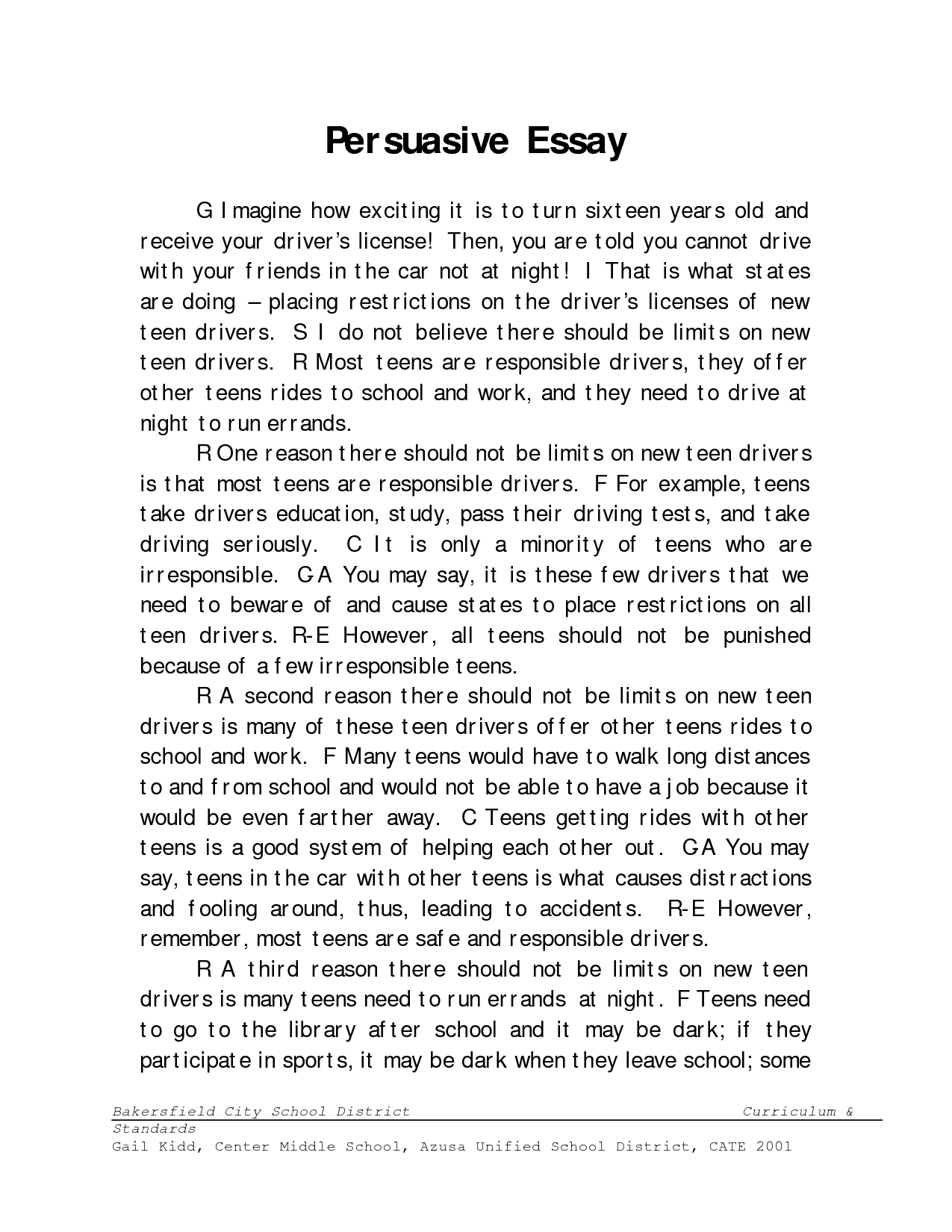 Persuasive essay for middle school