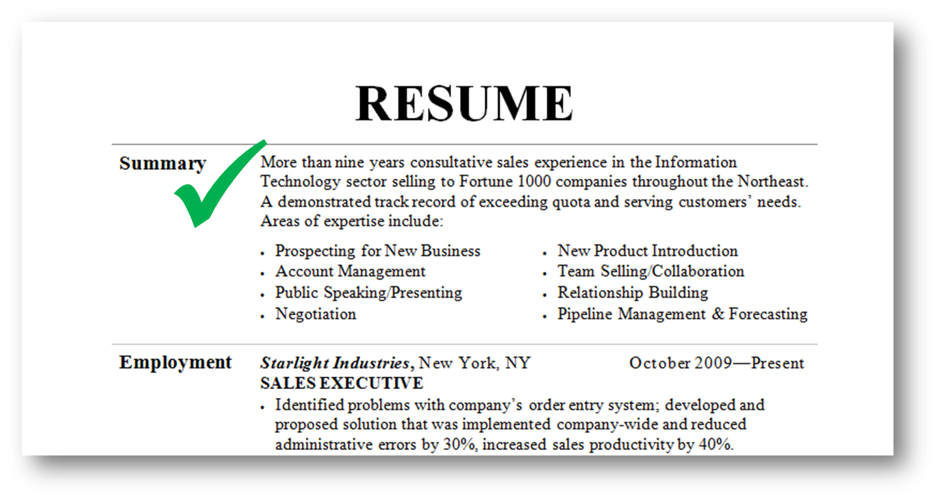 what to include in the summary of a resume