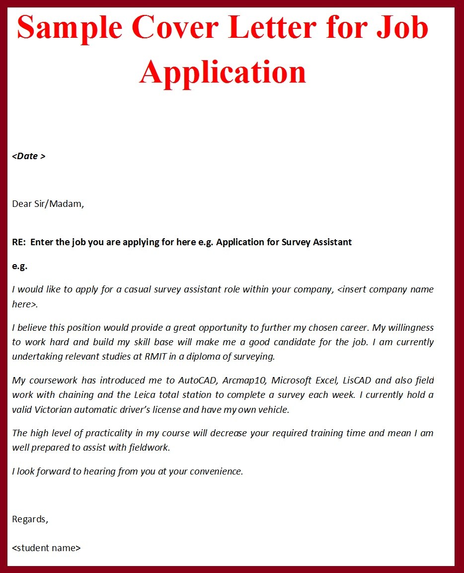 Sample Cover Letter Format For Job Application