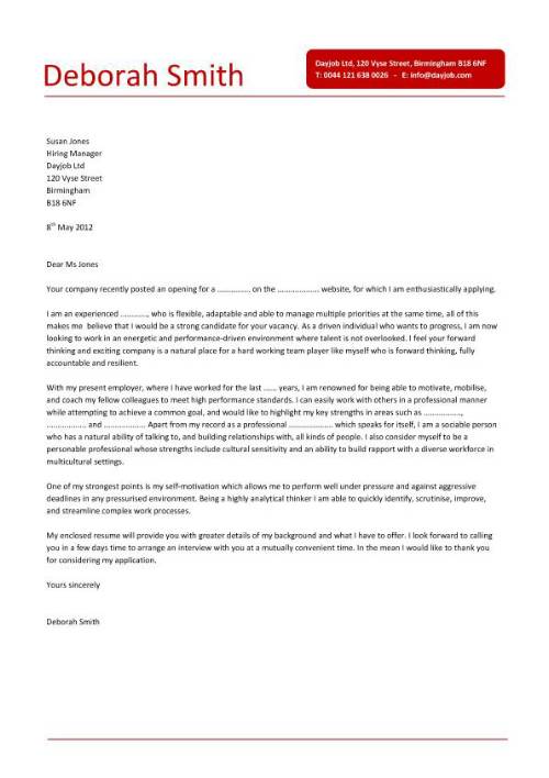 Sample Cover Letter Format for Job Application