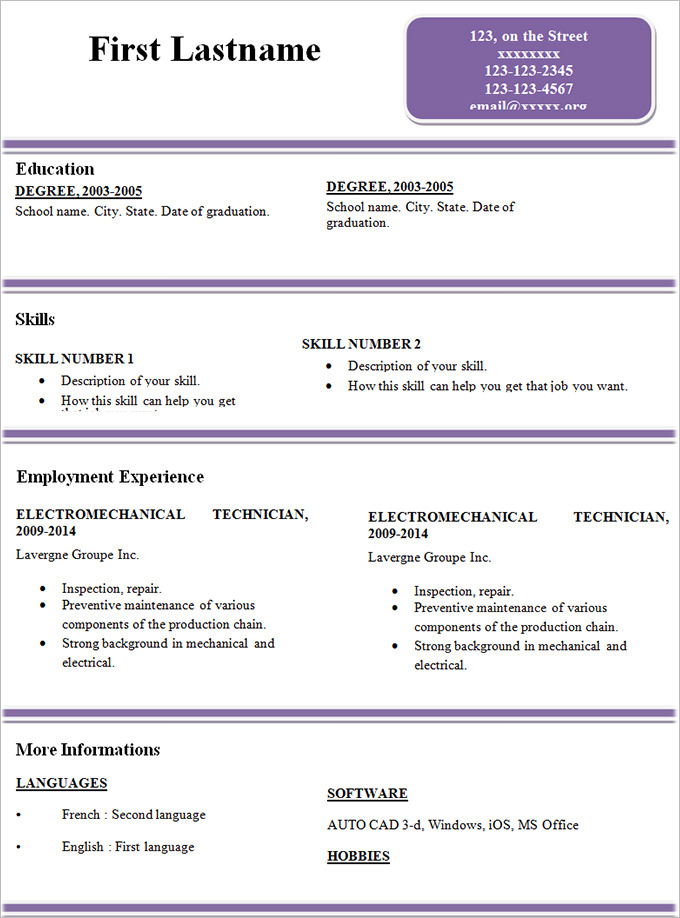 Simple resume