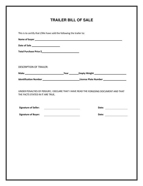 Free Printable Bill Of Sale With Notary